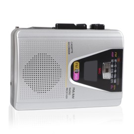 PopuLike Portable Cassette Player, AM/FM Cassette Player with Auto-Reverse Function, Cassette Recording, Built-In Mic and Speaker, 3.5mm Earphone Jack, Silver