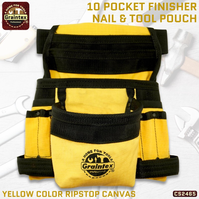 GRAINTEX CS2465 10 Pocket Finisher Tool Pouch Yellow Color Rip-stop