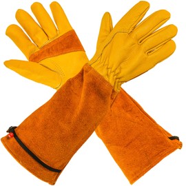JOYCEMALL Long Leather Gardening Gloves for Women/Men, Rose/Blackberry Pruning Thorn Proof Thick Palm Cowhide Leather Gloves with Forearm Protection for Yard & Outdoor Work - Yellow - L