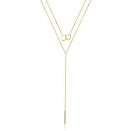 Iraveno Dainty Layered Y Necklace,Interlocked Heart Necklace for Women,CZ Bar Pendant Drop Y Necklace,Layering Lariat Necklace,18K Gold Plated