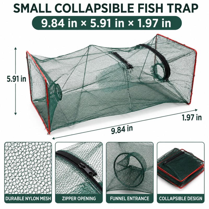 Collapsible Fish Trap for Outdoor Fishing - Portable Mesh Fish