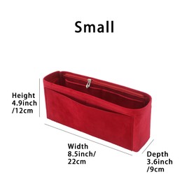 Purse Organiser Insert, Suede Bag Organiser, Handbag Tote Shaper, Suede Material, Soft and Non Damaging Bag (Red, Small)