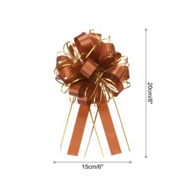 MECCANIXITY 5pcs 6 Inch Large Big Pull Bow with Gold Edge, Organza Car Gift Wrapping Bows Ribbon for Wedding Car Baskets Presents Christmas Bow, Coffee