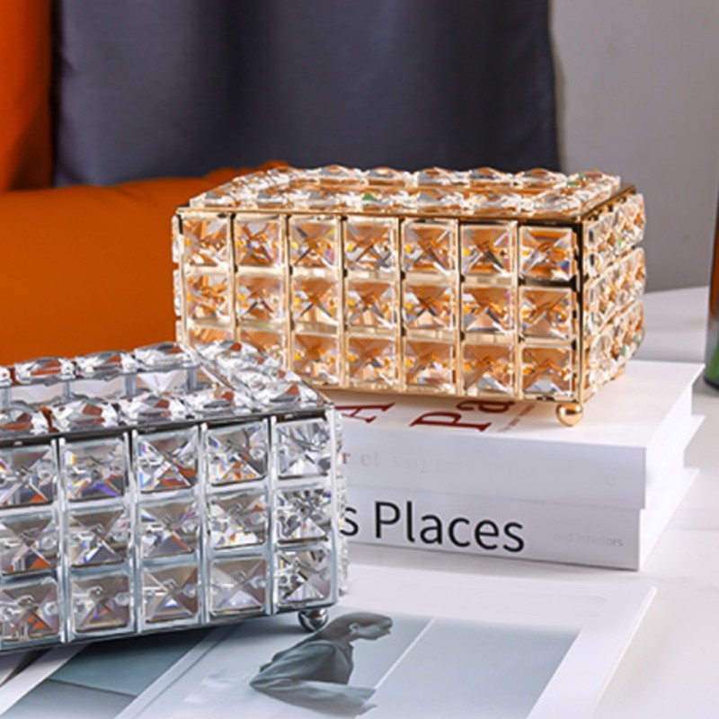 Tissue Dispenser Light Luxury Napkin Storage Box Metal Crystal Glass