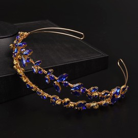 JWICOS Crystal Wedding Headband Tiara Bridal Rhinestone Headpiece Wedding Hair Accessories Tiara for Women and Girls (Blue Gold)