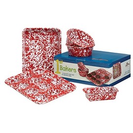 Enamelware 5 Piece Child's Bakeware Set- Red Marble