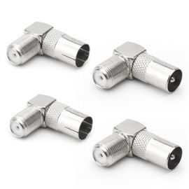 UOCAI 4pcs 90 Degree F Type Female to PAL Male/Female, TV Aerial Coaxial Female Plug to F Female 90° Right Angled Adapter Plug, Right Angle Satellite Antenna RF Coaxial Adapter