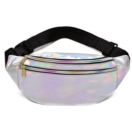 Sac Banana Ceinture Brilliant, Sac Banana Fille Sac Banana Holographique Sac Banana Tendance Avec Ceinture Adjustable Pour la Fête, la Course à Pied, la Randonnée, Argent
