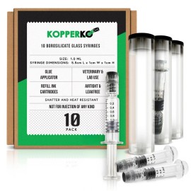 Kopperko 1ml Borosilicate Glass Syringes - Luer Lock, Glue Syringe, 10 Pack