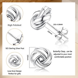 JeweBella Gold Stud Earrings for Women Girls 14 Carat Gold-Plated 925 Sterling Silver Post Love Knot Earrings Gold/Silver, Sterling silver, 14 carat gold