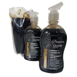 Shampoo Capilar Premium Touch con Extracto de Romero y Vitamina B5 – Fortalece, Nutre y Revitaliza el Cabello – Cuidado Capilar Premium Diario – 2 botellas y 1 refill