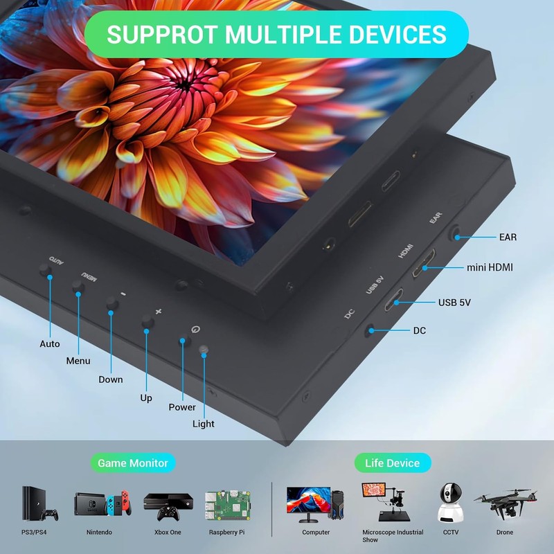 8 Inch Touch Screen Portable Monitor, Mini HDMI Display, 1280