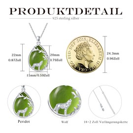 Wolf Necklace Sterling Silver Peridot Chain Wolf Necklace Wolf Pendant Gifts Christmas for Women Teenager Girls, Sterling Silver