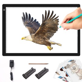 TOHETO A2 Light Pad Super Thin 7mm Portable Stepless Dimmable Brightness Large Light Box Copy Board for Diamond Painting Weeding Vinyl with 2 Multi-Functional Clips 12V 2A Adapter (23.7''x15.8'')