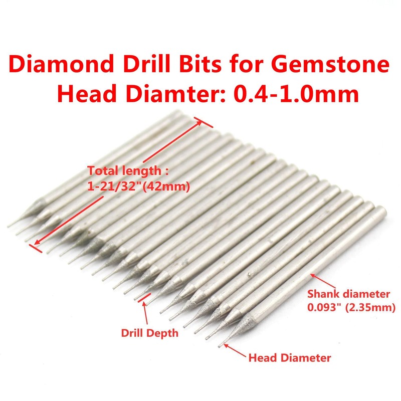 JINGLING Lapidary Diamond Drill Bits 0.6mm Carving Burrs for Stone