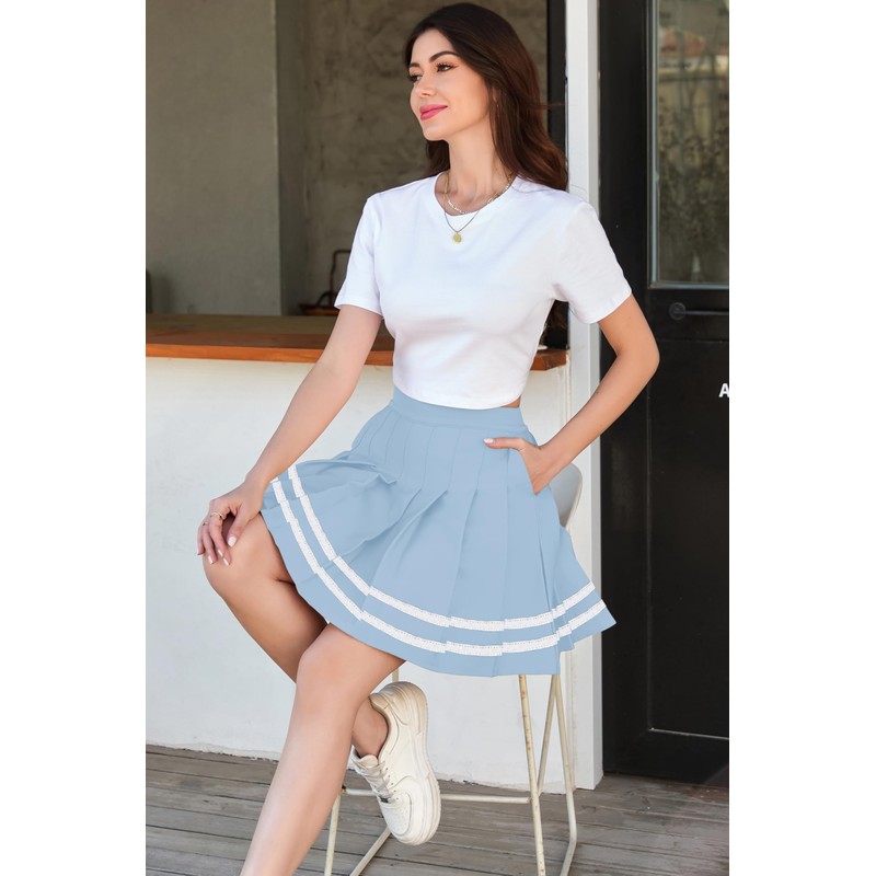 SANGTREE - Minifalda plisada para mujer con cómoda falda elástica