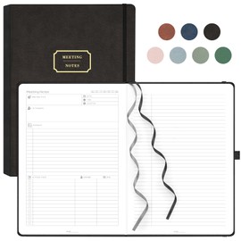 EMSHOI Meeting Notebook A4-240 Pages Hardback Diary To Do List Notepad Productivity Planner, Project Organiser, 100gsm Paper, Leather Journal for Women Men Business Work, 21.5 x 29cm - Black
