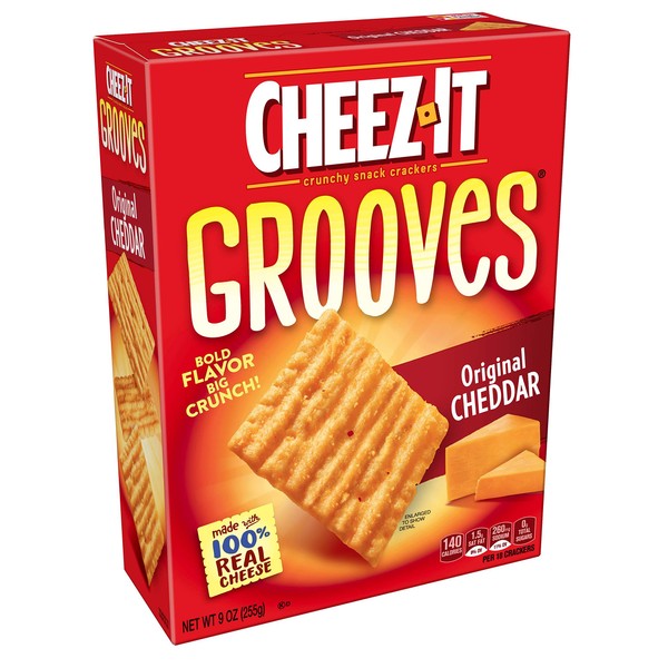 Cheez-It Grooves Cheese Crackers, Crunchy Snack Crackers, Lunch Snacks, Bold Cheddar, 9oz Box (1 Box)