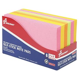 AbilityOne - Self-Stick Note Pads - Neon - 3" x 5", Plain, 6 Pack Assorted Colors 7530-01-418-1420: Package, 6 Item(s)