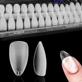 240 PCS Medium Almond Nail Tips, 15 Sizes Upgraded Matte Frosted Soft Gel Full Cover Nail Tips, Pre-shaped False Gelly Nail Tips with Box for Nail Extension DIY Home Salon