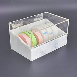 Dust-proof False Eyelash Tape Cutter Acrylic Multi-Grids Tapes Storage Box False Eyelash Tape Dispenser Acrylic Clamshell Tapes Storage Box-Holding Up to 6 Rolls (White)