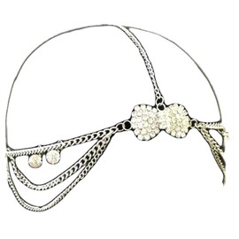 V G S Eternity Fashions Silvertone Head Chain w Rhinestone Bow Headband for Women(IHC1015-S)