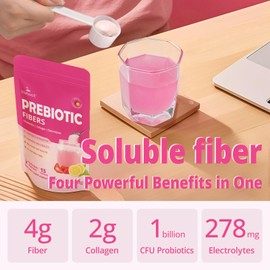Lifebooil Fiber Supplement Powder with Probiotics & Collagen – Supports Digestive Regularity, Gut Balance & Debloating | Soluble Fiber Powder, Vegan Diets, Strawberry Lemon Flavor, 15 Servings