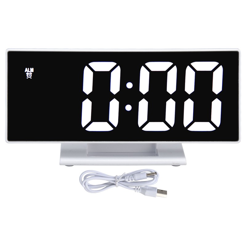 Digital Alarm Clock LED Mirror Screen USB Charging Automatic Dimming