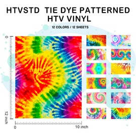 HTVSTD Tie Dye HTV Heat Transfer Vinyl -12 Sheets 12x10inches Watercolor HTV Vinyl Patterned HTV Iron on Vinyl for T-Shirts Heat Ttansfer Vinyl Compatible with Cricut/Silhoutte Cameo
