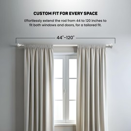 Deco Window Adjustable Curtain Rod for Windows 44 to 120 Inch (Pack of 1) Extendable Heavy Duty 1 Inch Iron Drapery Pole with Finials Wall Mounted French Door Curtain Rods (Ivory)