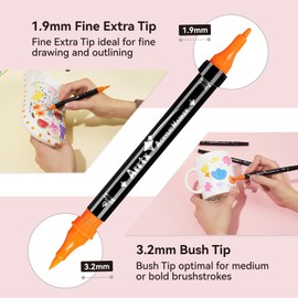 Arrtx Acrylic Paint Markers 64 Colors, Dual Tip Acrylic Paint Pens with Fine Tip and Brush Tip, Art Supplies for Rock Painting, Wood, Ceramic, Fabric, Glass, Card Making, DIY Crafts