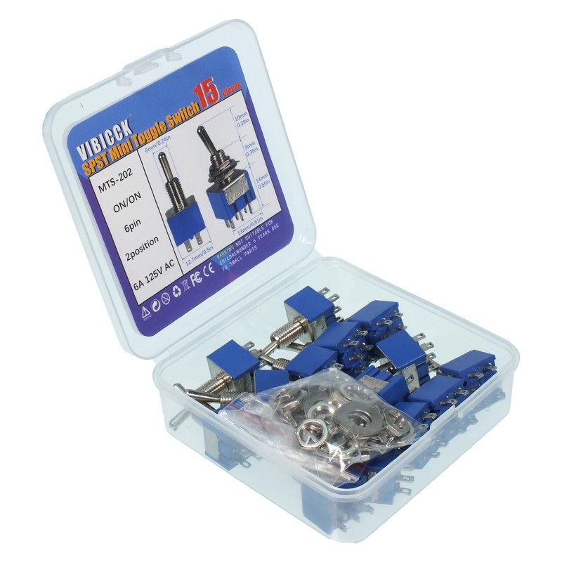 VIBICCK 15PCS SPST Mini Toggle Switch Miniature ON/ON 2 Pin