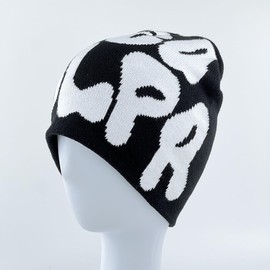 YUERFEILA Women Graphic Beanie Skull Hat MEA Culpa Y2K Knitted Beanie Warm Winter Hat for Gifts (Acrylic, MEA-Black & White)