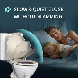 Toilet Seat Round Soft Close，Meydrdou Toilet Lid 16.5inch，Slow Close Quiet No Slam，Easy Installation & Release for Bottom Fixing Toilet，Safe PP Material Easy Clean，2 Years Support,Almond