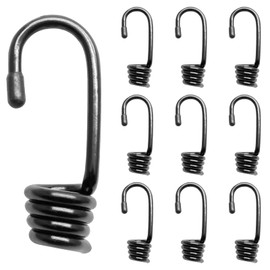 BokWin 10 Pcs Bungee Shock Cord Hook Plastic Coated Bungee Shock for 3/8 Inch,Wire Bungee Cord Hooks for Outdoor Camping Boating Hiking(Black)