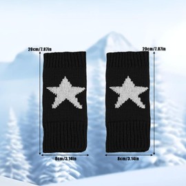 Symphonyw Star Printed Fingerless Gloves, 1 Pair Y2K Half Finger Gloves with Thumb Hole, Winter Knitted Warm Gloves for Men and Women, black