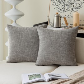 Kevin Textile Faux Linen Square 2 Tone Woven Throw Pillow Sham Cushion Case Covers Farmhouse Cushion Case for Car/Couch Use, 18-inch(2 Packs, Grey)
