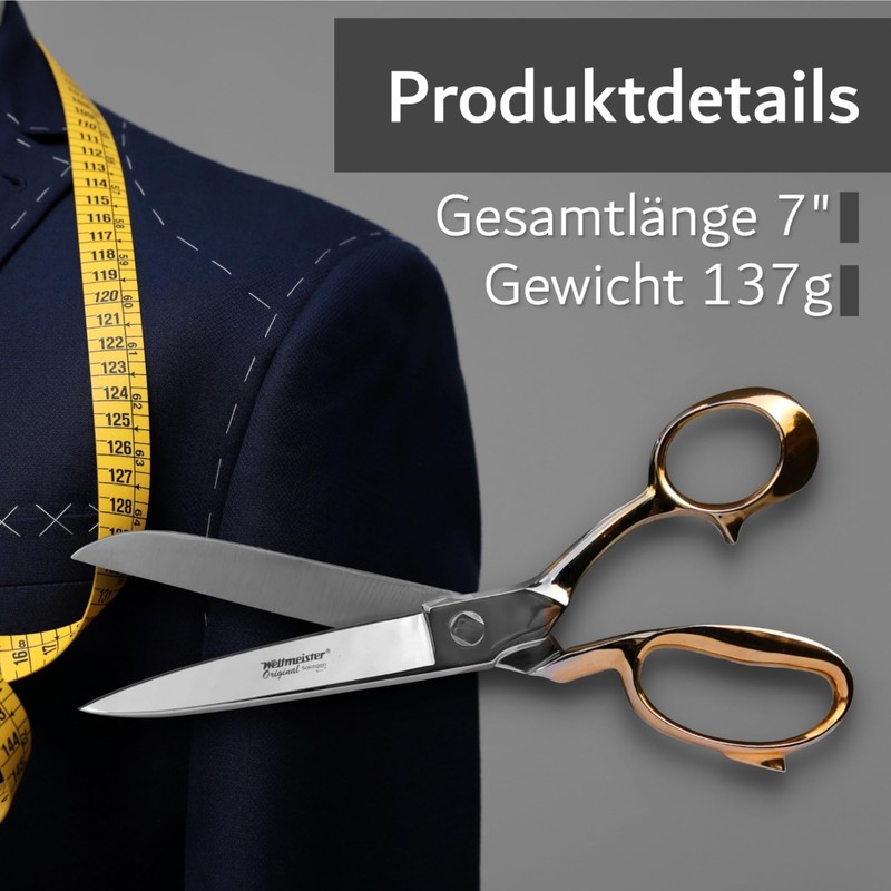 WELTMEISTER Solingen Germany Dressmaking Scissors 7 Inch Gold-Plated Suitable as
