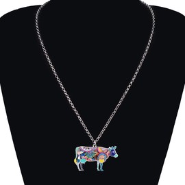 NEWEI Cute Cow Gifts Enamel Cow Necklace Chain Pendant for Women Girls Charms Cows Necklace Jewellery, Zinc, No Gemstone
