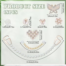 AHOKEL 18Pcs Bling Shoe Charms, Plastic Butterfly Flower Pearl Heart Shoe Charms, Pearl Shoe Chain Fashion Party Favors Luxury Jewelry Accessories for Women