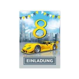 12 Invitation Cards for 8th Children's Birthday Boys Racing Car Cool Invitations Eighth Birthday Boys Birthday