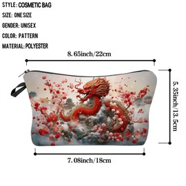 Livel lhood Floral Chinese Dragon Makeup Bag Cute Small Makeup Organizer Bag Travel Toiletry Zipper Pouch Dragon Gifts Chinese Red Dragon Cosmetic Bag for Women Girls Friends