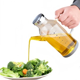 YESWOOP Olive Oil Dispenser High Borosilicate Glass Bottle 18/25 oz Lead-Free with Stainless Steel lid and Vinegar Bottles for Kitchen Cooking Container set (Transparent, Small/550ml)