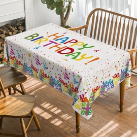 Horaldaily Birthday Tablecloth 52x70 Inch Rectangular, Happy Birthday Ballon White Washable Seasonal Table Cover for Party Picnic Dinner Decor