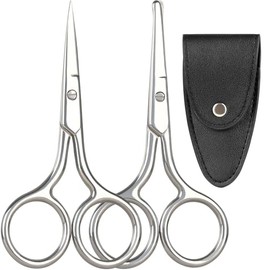 Eyebrow & Rounded Tips Nose Hair Scissors with Carrying Pouch for Men Women,Stainless Steel Small Scissors for Grooming Brow, Beard, Mustache, Eyelashes, Ear Hair,Hair Cutting (Silver)