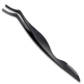 Pretty memory Upgraded Lash Applicator Tool with Comb, 2-IN-1 Stainless Steel Eyelash Tweezers, Lash Extension Curlers, Curved Tweezer Clip for Easy Application and Removal, Black