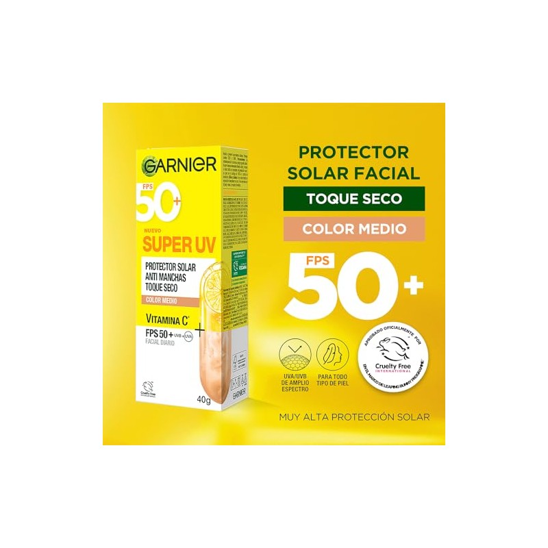 Garnier Protector Solar FPS50 Super UV Toque Seco Color Tono