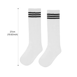ALLY-MAGIC Knee High Socks, Casual Thigh High Socks White Black Striped Boot Socks, 3 Striped Long Tube Stockings for Women Girls Daily Wear Y7TWGXW (white)