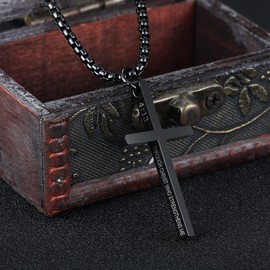 Rehoboth Cross Pendant Necklaces for Men Women Philippians 4:13 Bible Verse I Can Do All Things Stainless Steel Chain 16/20/24/28 Inchs Black Silver Gold (24 inchs,Black)