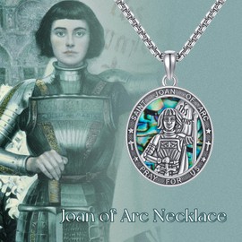 DAYLINLOVE Jeanne d'Arc Necklace 925 Sterling Silver Saint John of Arc Abalone Shell Pendant Necklace Christian Religious Catholic Jewellery Gifts for Women Men, Sterling Silver, No Gemstone